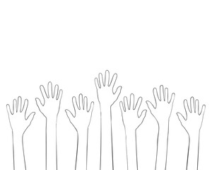 Vector hands up, Simple line drawing black and white. Hand drawn illustration