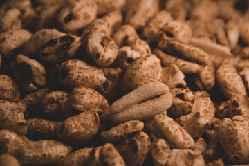 Macro close up of inflated wheat cereal, selective focus