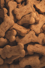 Many Bone shaped dog biscuit, macro close up, selective focus