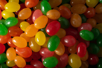 Macro close up of mixed colors jelly beans, selective focus