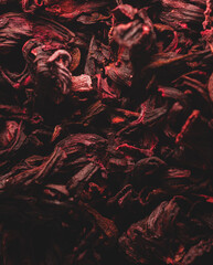 Macro close up portrait of dry Mexican  jamaica flower