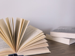 Close up of an open book with yellowish pages