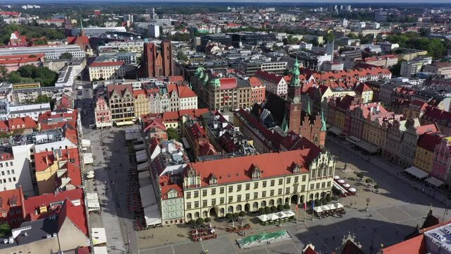 Aerial view of Market square in old town district of Wroclaw Poland