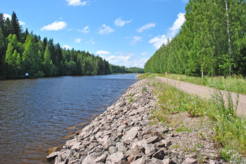 Walking path by the Saimaa canal in Finland