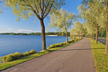 Walking path by the lake shore in Lappeenranta, Finland
