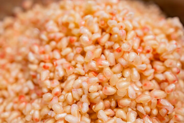 Close up shot of many fresh Pomegranate seeds
