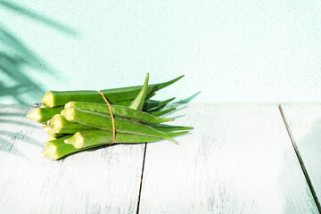 Okra, Ladies FInger, green healthy vegetable.