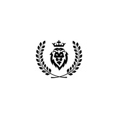 Fototapeta premium Lion King Logo Lion head and crown with laurel wreath vector.