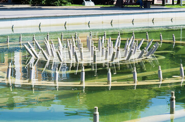 The fountain was turned off. View of the underwater part of the switched off fountain