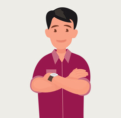 A man with his arms crossed. Vector illustration.