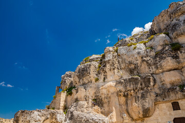 Matera, Basilicata, Italy - The ancient rock church of Santa Maria De Idris inside the Sassi of Matera. Church carved into the rock.
