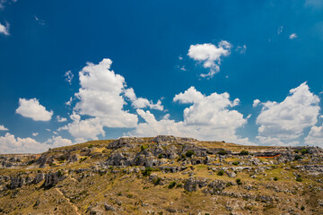 Matera, Basilicata, Italy - The Murgia Materana Park with the typical caves and rock churches...