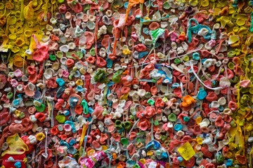 Fototapeta na wymiar Colorful background showing a large amount of gum stuck to a wall