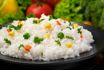 Cooked rice porridge, served with herbs and vegetables