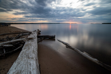 Beautiful golden hours sunset at Lake Superior summer Michigan