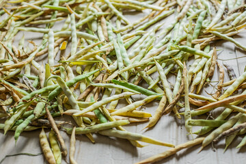 green beans on a wooden background