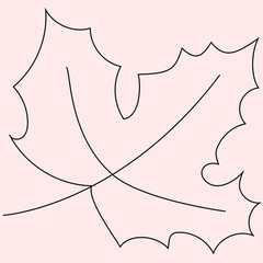 Maple leaf vector illustration isolated on peach background. Black maple leaf icon for autumn collection, sets, postcard, templates,wrapping paper. Autumn leave icon, line art design for application