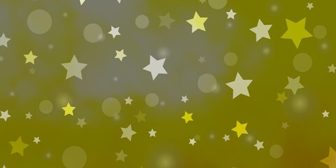 Light Yellow vector texture with circles, stars. Colorful illustration with gradient dots, stars. Pattern for design of fabric, wallpapers.