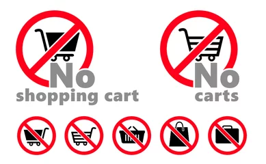 Foto auf Leinwand No cart shop or hand bag suitcase No entery for hand baggage or plastic bag pictogram Carts symbool Forbidden shopping basket sign Stop halt allowed area signs Forbid icons Beware no ban zone icon © MarkRademaker
