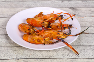 Grilled water prawn in the plate
