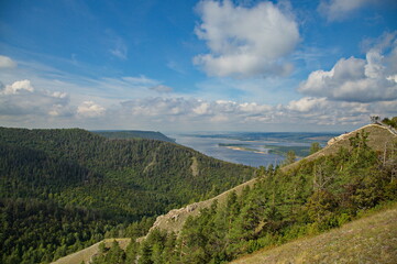 Fototapeta na wymiar View of the Volga river from the top of Strelnaya mountain, Zhigulevskie mountains.