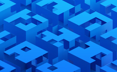 Abstract 3d render, blue geometric background design