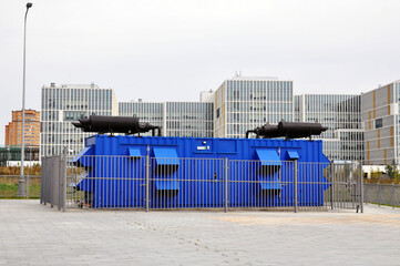 Stationary diesel generator for emergency power supply.