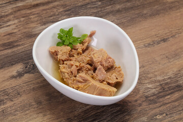 Canned tuna fish in the bowl