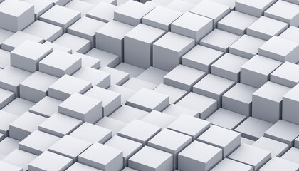 Abstract 3d render, geometric background design with white cubes