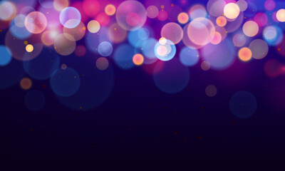 Blurred bokeh light on dark blue background. Premium Vector. Defocused blinking stars, sparks.