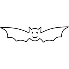 Halloween black line art bat with yellow eyes isolated on white. Bat silhouette on white background for logo, postcards, tattoo, stickers, costumes design. Vector illustration. Halloween decorations