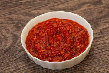 Tomato spicy sauce in the bowl