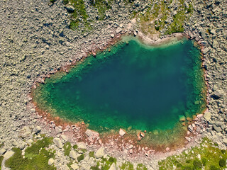 Glacier lake Stevia, seen from above. Idyllic azure glacial water.