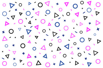 Seamless memphis style pattern graphic design vector, geometric abstract wallpaper background pattern. Soft pink, blue and black minimalist geometric sketch, creative doodle memphis style design