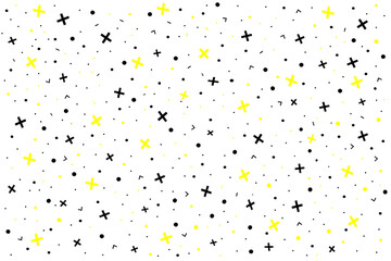 Abstract geometric memphis style seamless figures vector set, simple shapes pattern in black and yellow color. Simple geometric mosaic ornamental vector design, minimalist pattern print design