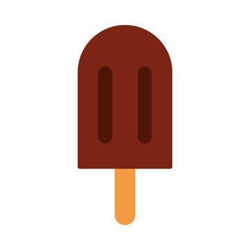 chocolate ice cream in stick flat icon style white background