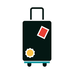 summer vacation travel, modern suitcase with handle and wheels, flat icon style