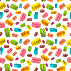 pattern multicolored macaroons on white background