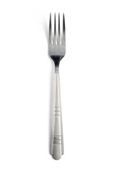 Fork on a white isolated background close-up.