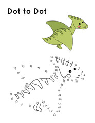 Educational dot to dot game. Cartoon pterodactyl dinosaur. Coloring page for kids. Learning numbers. © Kristina