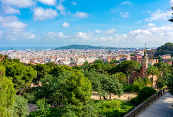 Fototapeta na wymiar Barcelona cityscape seen from Guell park, Spain