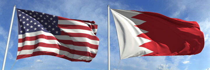 Fototapeta premium National flags of the USA and Bahrain, 3d rendering