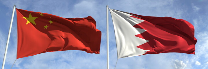 National flags of China and Bahrain, 3d rendering