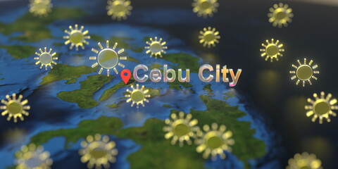 Cebu City and sunny weather icon on the map, weather forecast related 3D rendering