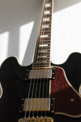 Fototapeta na wymiar Black blues rock semi hollow body electric guitar