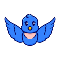 Cute blue bird mascot logo design illustration