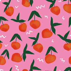 Vector peach pattern. Seamless vector peach fruit pattern with abstract lines.