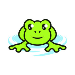 Cute frog kawaii mascot logo design illustration