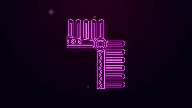 Glowing neon line Indian headdress with feathers icon isolated on purple background. Native american traditional headdress. 4K Video motion graphic animation.