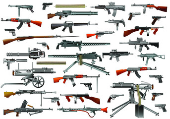 Set of guns and rifles vector icons, isolated on white.